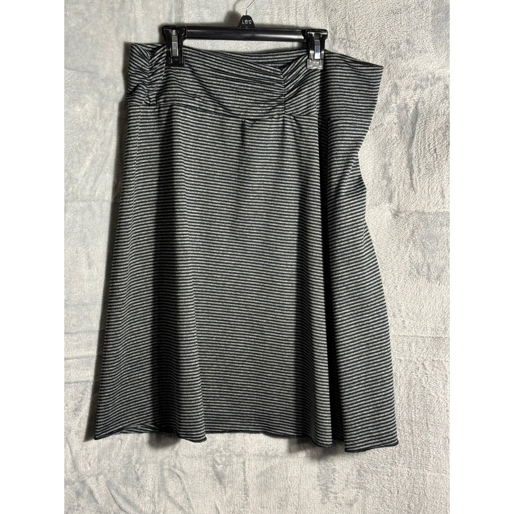 Tranquility Anthropologie Striped A-Line Skirt Black Gray Ruched Waist Large